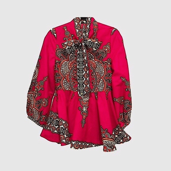 *NWT Beautiful Fuchsia Peplum Bow Blouse, Balloon Sleeves, Brand: WHY Sz M - Picture 1 of 8